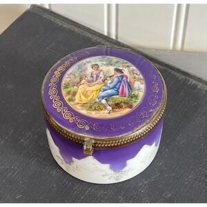 Basco Czechoslovakia Porcelain Trinket Box Fragonard Courting Scene Mirror